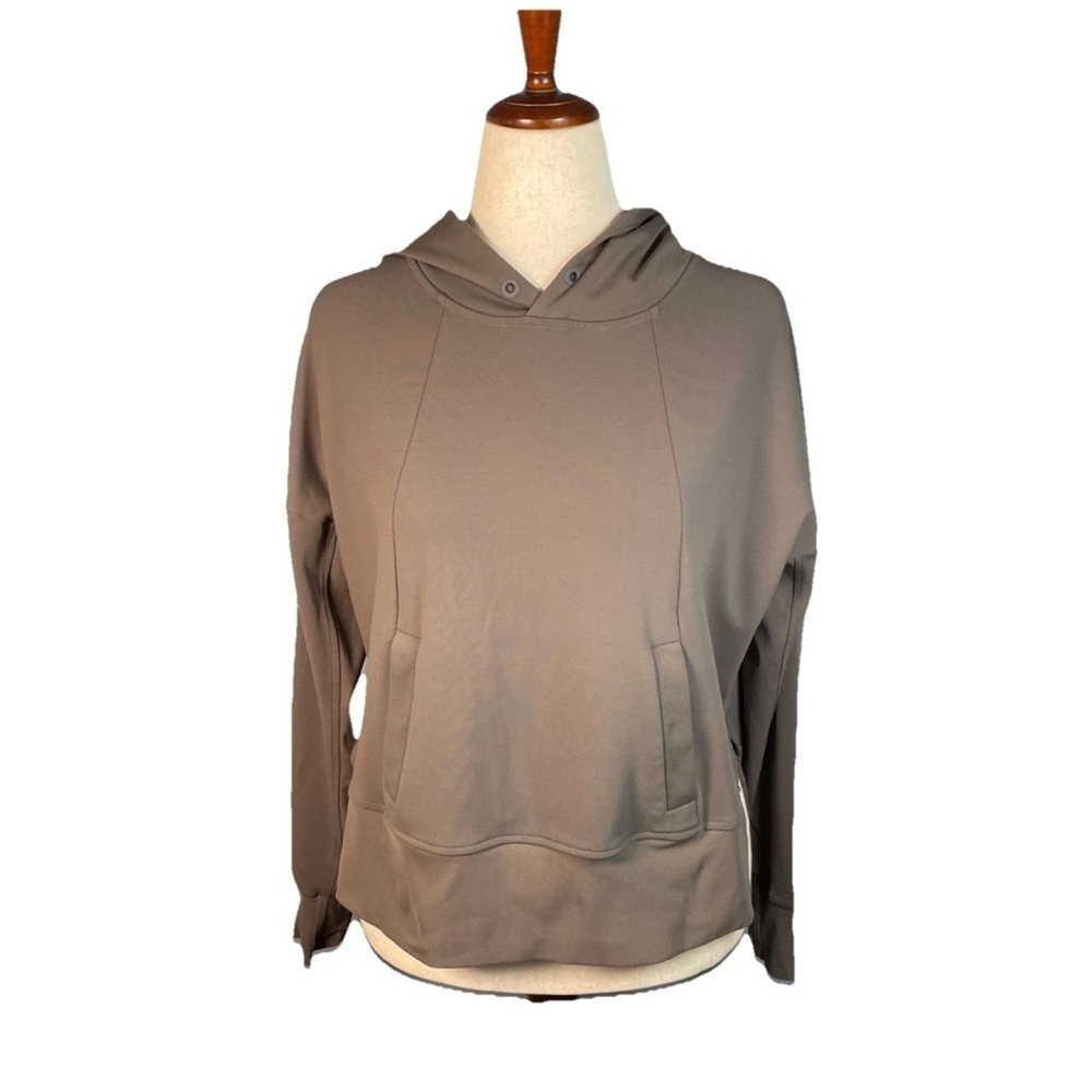 Athleta Mission Hoodie Sweatshirt Shale Gray Pullover Stretch Womens Size Small